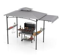 HOMASIS 3 m Tonnelle de Jardin Pliante Extérieur avec Auvent Latéral, Gazebo Barbecue avec Double Toit, 2 Tables, Crochets et Ouvre-Bouteilles, Pergola de Réception Résistant aux Intempéries (Gris)