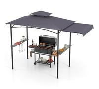 HOMASIS 3 m Tonnelle de Jardin Pliante Extérieur avec Auvent Latéral, Gazebo Barbecue avec Double Toit, 2 Tables, Crochets et Ouvre-Bouteilles, Pergola de Réception Résistant aux Intempéries (Noir)