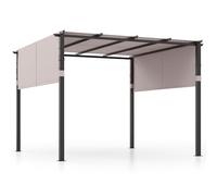 HOMASIS 305 x 305 cm Pergola de Jardin Extérieur avec 2 Auvents Rétractables, Tonnelle Imperméable avec Protection Solaire, Tente de Jardin Cadre en Métal et 8 Piquets pour Jardin, Terrasse (Gris)