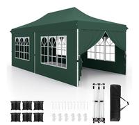 HOMASIS 3x6m Gazebo de Jardin,Tonnelle d'extérieur Pop Up Durable avec 6 Panneaux latéraux et fenêtres, 3 hauteurs réglables, Tente de Jardin pour Mariages, fêtes (Vert)