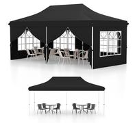 HOMASIS 3x6m Gazebo de Jardin,Tonnelle d'extérieur Pop Up Durable avec 6 Panneaux latéraux et fenêtres, 3 hauteurs réglables, Tente de Jardin pour Mariages, fêtes (Noir)