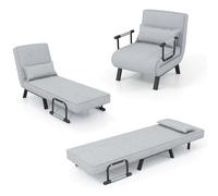 HOMASIS 4 en 1 Fauteuil Lit Convertible avec Fonction Lit, Canapé-lit, Fauteuil de Relaxation Pliable avec Accoudoirs, Dossier Réglable et Coussin Amovible, Charge150 kg, Canapé Paresseux (Gris)