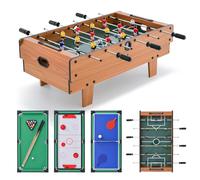 HOMASIS 4 en 1 Table de Jeu en Bois, pour Enfants et Adultes,Table de Baby-Foot avec Plateaux Empilables de Billard, Air Hockey, Baby-Foot, Tennis de Table pour Maison, Salle de Jeux (Naturel)