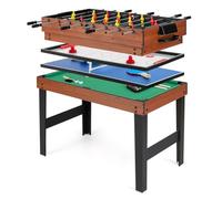 HOMASIS 4 en 1 Table Multi-Jeux avec Baby-Foot, Billard, Hockey et Ping-Pong, Table de Jeu en Bois avec Accessoires, pour Maison Bar Bureau (Naturel)