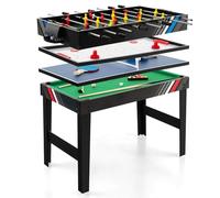 HOMASIS 4 en 1 Table Multi-Jeux avec Baby-Foot, Billard, Hockey et Ping-Pong, Table de Jeu en Bois pour Enfants et Adultes avec Accessoires, pour Maison Bar Bureau