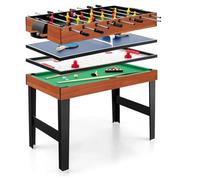 HOMASIS 4 en 1 Table Multi-Jeux avec Baby-Foot, Billard, Hockey et Ping-Pong, Table de Jeu en Bois pour Enfants et Adultes avec Accessoires, pour Maison Bar Bureau (Naturel)
