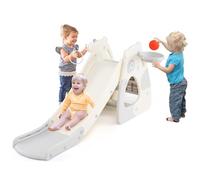Homasis 4 en 1 Toboggan Pliable Multifonction avec Anneau de Basket-Ball, Basket-Ball, Lancement Arosa pour Enfants 3 Ans +, Jeu d'escalade Montessori Intérieur et Extérieur (Gris)