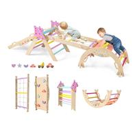 HOMASIS 4 en 1 Triangle à Grimper Montessori, Cadre d'escalade avec Arche, Rampe, Corde & Échelle, Aire de Jeux Éducative pour Enfants 3 Ans+ (Licorne, Couleur)