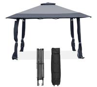 HOMASIS 4 x 4 m Tonnelle Pliable avec Double Toit, Tente Pop-up Imperméable Réglable en Hauteur avec Sac de Transport, Tonnelle de Jardin Extérieur avec Protection UV pour Jardin, Terrasse (Gris)