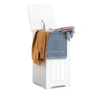 HOMASIS 52L Panier à Linge en Bois avec Couvercle,Corbeille à Linge de Salle de Bain,Conteneur de Chiffons Sales,Seau à Linge 30 x 30 x 61 cm, Blanc