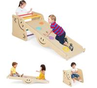 HOMASIS 6 en 1 Montessori Triangle d'escalade avec Toboggan,Cadre d'escalade avec Rampe,Cadre d'escalade Intérieur avec Echelle,Marchepied réglable,Aire de Jeux pour 3+ Ans Enfants