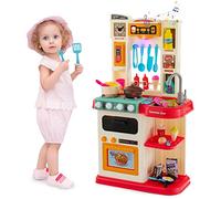 HOMASIS 65 Piece Cuisine Jouet, Ustensiles de Cuisine Accessoires avec Lumière et Son, Simulateur de Cuisine, Evier à Eau Automatique, Set de casseroles et poêles, pour Les Enfants de 3+ Ans (Bleu)