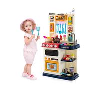 HOMASIS 65 Piece Cuisine Jouet, Ustensiles de Cuisine Accessoires avec Lumière et Son, Simulateur de Cuisine, Evier à Eau Automatique, Set de casseroles et poêles, pour Les Enfants de 3+ Ans (Rose)