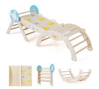 HOMASIS 7 en 1 Set d'escalade pour Enfants, Salle de Sport Montessorienne avec Rampe Double Face, Arc, Triangle et Blocs, Aire de Jeux Intérieure pour Enfants de 1+ Ans (190 x 55 x 57 cm,Naturel)