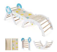 HOMASIS 7 en 1 Set d'escalade pour Enfants, Salle de Sport Montessorienne avec Rampe Double Face, Arc, Triangle et Blocs, Aire de Jeux Intérieure pour Enfants de 1+ Ans (190 x 55 x 57 cm,Blanc)