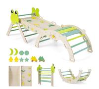 HOMASIS 7 en 1 Set d'escalade pour Enfants, Salle de Sport Montessorienne avec Rampe Double Face, Arc, Triangle et Blocs, Aire de Jeux Intérieure pour Enfants de 1+ Ans (189,5 x 55 x 59,5 cm,Vert)