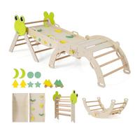 HOMASIS 7 en 1 Set d'escalade pour Enfants, Salle de Sport Montessorienne avec Rampe Double Face, Arc, Triangle et Blocs, Aire de Jeux Intérieure pour Enfants de 1+ Ans (189,5 x 55 x 59,5 cm,Naturel)