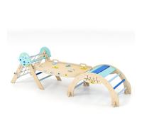 HOMASIS 7 en 1 Set d'escalade pour Enfants, Salle de Sport Montessorienne avec Rampe Double Face, Arc, Triangle et Blocs, Aire de Jeux Intérieure pour Enfants de 1+ Ans (204 x 53 x 55 cm,Bleu)