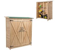 HOMASIS Abri de Jardin en Bois de Sapin, Cabane Jardin Extérieur avec 2 Etagères et 1 Armoire, Armoire de Jardin avec Double Porte Verrouillable, Naturel (140x50x162 CM)