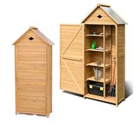 HOMASIS Abri de Jardin en Bois Résistant aux Intempéries, Cabane Jardin Extérieur avec 5 Etagères, Armoire de Jardin Étanche avec Toit à Pignon, Abri à Outils (70x45x160 cm)