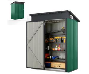 HOMASIS Abri de Jardin Métal Exterieur avec Toit en Appentis, Cabane de Jardin avec Porte et 2 Fenêtres, Abri à Outils Structure Renforcée, Haute Résistance pour Ferme,150 x 88 x 185 cm (Vert)