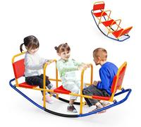 HOMASIS Balançoire à Bascule 3 Places pour Enfants, Bascule de Jardin en Métal pour 3-8 Ans, Aire de Jeux avec Poignées & Dossier pour Intérieur et Extérieur (Rouge)
