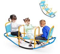 HOMASIS Balançoire à Bascule 3 Places pour Enfants, Bascule de Jardin en Métal pour 3-8 Ans, Aire de Jeux avec Poignées & Dossier pour Intérieur et Extérieur (Bleu)