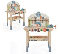 HOMASIS Banc de travail pour enfants, établi en bois avec étagère magnétique de rangement et accessoires, établi d'atelier, jouet éducatif pour enfants de 3 ans et plus, 60 x 30 x 79 cm, multicolore