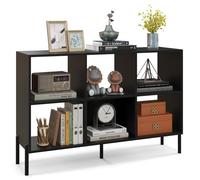 HOMASIS Bibliothèque Basse en Bois avec Étagère Réglable, Bibliothèque de Livre à 6 Cubes pour Enfant, Étagere de Rangement pour Salon, Étude, Bureau, 120 x 35 x 79,5 cm (Noir)