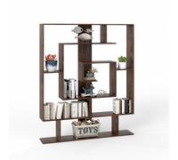 HOMASIS Bibliothèque en Bois à 7 Compartiments, Meuble de Rangement avec Étagère Ouvertes, Étagère Livre avec Protection Anti-Basculement pour Salon, Bureau, Chambre, 125 x 22 x 150 cm (Brun)