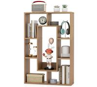 HOMASIS Bibliothèque en Bois à 7 Compartiments, Meuble de Rangement avec Protection Anti-Retournement, Étagère d'angle Séparatrice de Pièces pour Salon, Bureau, Chambre, 60 x 20 x 90 cm (Naturel)