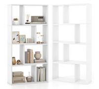HOMASIS Bibliothèque Géométrique en Bois à 4 Niveau, Étagère avec Protection Anti-Basculement, Meuble de Rangement Style Scandinave pour Salon Bureau, 60 x 20 x 120 cm (Blanc)