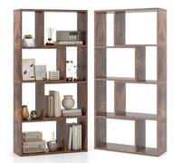 HOMASIS Bibliothèque Géométrique en Bois à 4 Niveau, Étagère avec Protection Anti-Basculement, Meuble de Rangement Style Scandinave pour Salon Bureau, 60 x 20 x 120 cm (Brun)