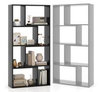 HOMASIS Bibliothèque Géométrique en Bois à 4 Niveau, Étagère avec Protection Anti-Basculement, Meuble de Rangement Style Scandinave pour Salon Bureau, 60 x 20 x 120 cm (Zwart)