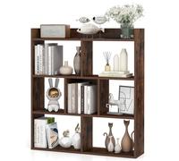 HOMASIS Bibliothèque Géométrique en Bois avec 7 Cubes, Étagère de Rangement avec Étagère Ouvertes, Meuble de Rangement avec Protection Anti-Retournement pour Salon, Bureau, 80 x 20 x 90 cm (Marron)