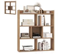HOMASIS Bibliothèque Géométrique en Bois avec 7 Cubes, Étagère de Rangement avec Étagère Ouvertes, Meuble de Rangement avec Protection Anti-Retournement pour Salon, Bureau, 80 x 20 x 90 cm (Naturel)