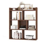 HOMASIS Bibliothèque Géométrique en Bois avec 7 Cubes, Étagère de Rangement avec Étagère Ouvertes, Meuble de Rangement avec Protection Anti-Retournement pour Salon, Bureau, 80 x 20 x 90 cm (Brun)