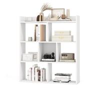 HOMASIS Bibliothèque Géométrique en Bois avec 7 Cubes, Étagère de Rangement avec Étagère Ouvertes, Meuble de Rangement avec Protection Anti-Retournement pour Salon, Bureau, 80 x 20 x 90 cm (Blanc)