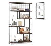 HOMASIS Bibliothèque Murale à 5 Etagères en Bois, Étagère de Rangement Verticale à Colonne de Sol avec Structure en Métal pour Salon, Bureau,100 x 30 x 180 cm