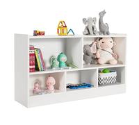 HOMASIS Bibliothèque pour Enfant à 2 Niveaux avec 5 Compartiments, Rangement Livre Enfant avec 5 Cubes, Étagère Livre Enfant, Presentoir Livre Coffre à Jouet pour Salon 111 x 30 x 61,5 cm (Blanc)