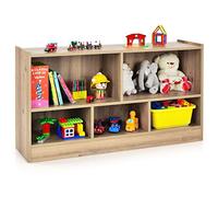 HOMASIS Bibliothèque pour Enfant à 2 Niveaux avec 5 Compartiments, Rangement Livre Enfant avec 5 Cubes, Étagère Livre Enfant, Presentoir Livre Coffre à Jouet pour Salon 111 x 30 x 61,5 cm (Naturel)