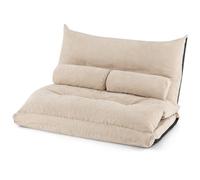 HOMASIS Canapé-lit de sol pliable, avec dossier réglable à 42 niveaux, coussins lombaires inclus, mobilier multifonctionnel pour salon et chambre, 180 x 110 x 18 cm (beige)
