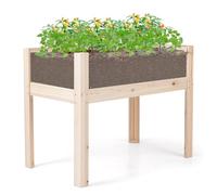 HOMASIS Carré Potager sur Pied en Bois de Sapin, Parterre de Fleurs Surélevée d'Extérieur avec Plaque Acrylique & 2 Trous d'échappement, Jardinière Surélevée pour Balcon, Jardin, 100 x 59 x 77 cm