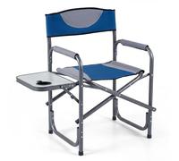 HOMASIS Chaise de Camping Pliante, Chaise de Directeur, avec Plateau, Porte-Gobelet, Structure Métallique, Supporte 180KG, Fauteuils Metteur en Scène, pour Studio, Maquilleur, Événement Sportif (Bleu)