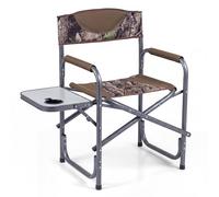 HOMASIS Chaise de Camping Pliante, Chaise de Directeur, avec Plateau, Porte-Gobelet, Structure Métallique, Supporte 180KG, Fauteuils Metteur en Scène, pour Studio, Maquilleur, Événement Sportif (Vert)