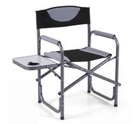 HOMASIS Chaise de Camping Pliante, Chaise de Directeur, avec Plateau, Porte-Gobelet, Structure Métallique, Supporte 180KG, Fauteuils Metteur en Scène, pour Studio, Maquilleur, Événement Sportif (Noir)