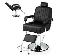 HOMASIS Chaise de salon inclinable avec repose-pieds, fauteuil de coiffeur réglable en hauteur et angle, chaise de coiffeur pivotante pour salon de beauté, tatouages, portée de 150 kg, noir