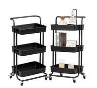 HOMASIS Chariot de Rangement à 3 Niveaux sur roulettes Universelles, Organisateur d'étagères de Rangement Mobile avec 2 Frein pour Cuisine, Salon, Salle de Bain, Support 20kg par Panier (Noir)