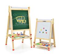 HOMASIS Chevalet Peinture Pliante en Bois avec Double Face, Rouleau de Papier,Tableau Enfant avec Hauteur Réglable, Tableau Effacable Blanc pour Enfants 3+ Ans