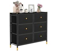 HOMASIS Commode de chambre à coucher avec 6 tiroirs pliables en tissu - Commode à chambre à coucher - Commode peu encombrante pour salle de bain, entrée, couloir - Noir et doré